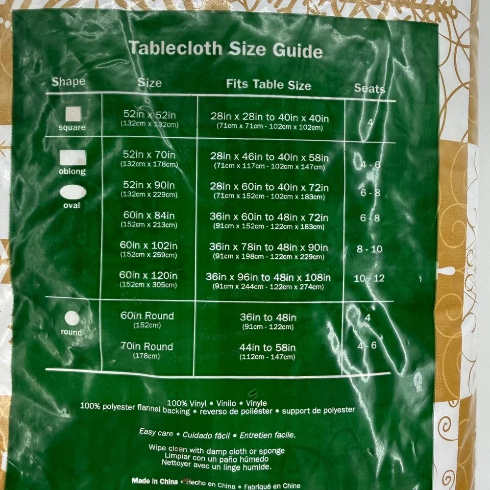 Vtg NOS‎ Holiday Vinyl Tablecloth Gold Snowflake Poinsettia 60in x 102in Oblong